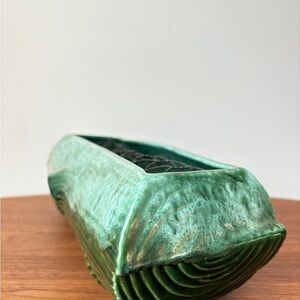 Teal Log-Style Planter Pot Flower Vase Mid Century Decor Beauceware Canada